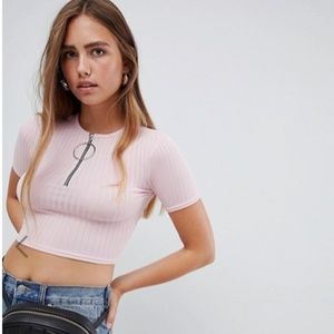 NWT PrettyLittleThing Ribbed Ring Pull Crop Top